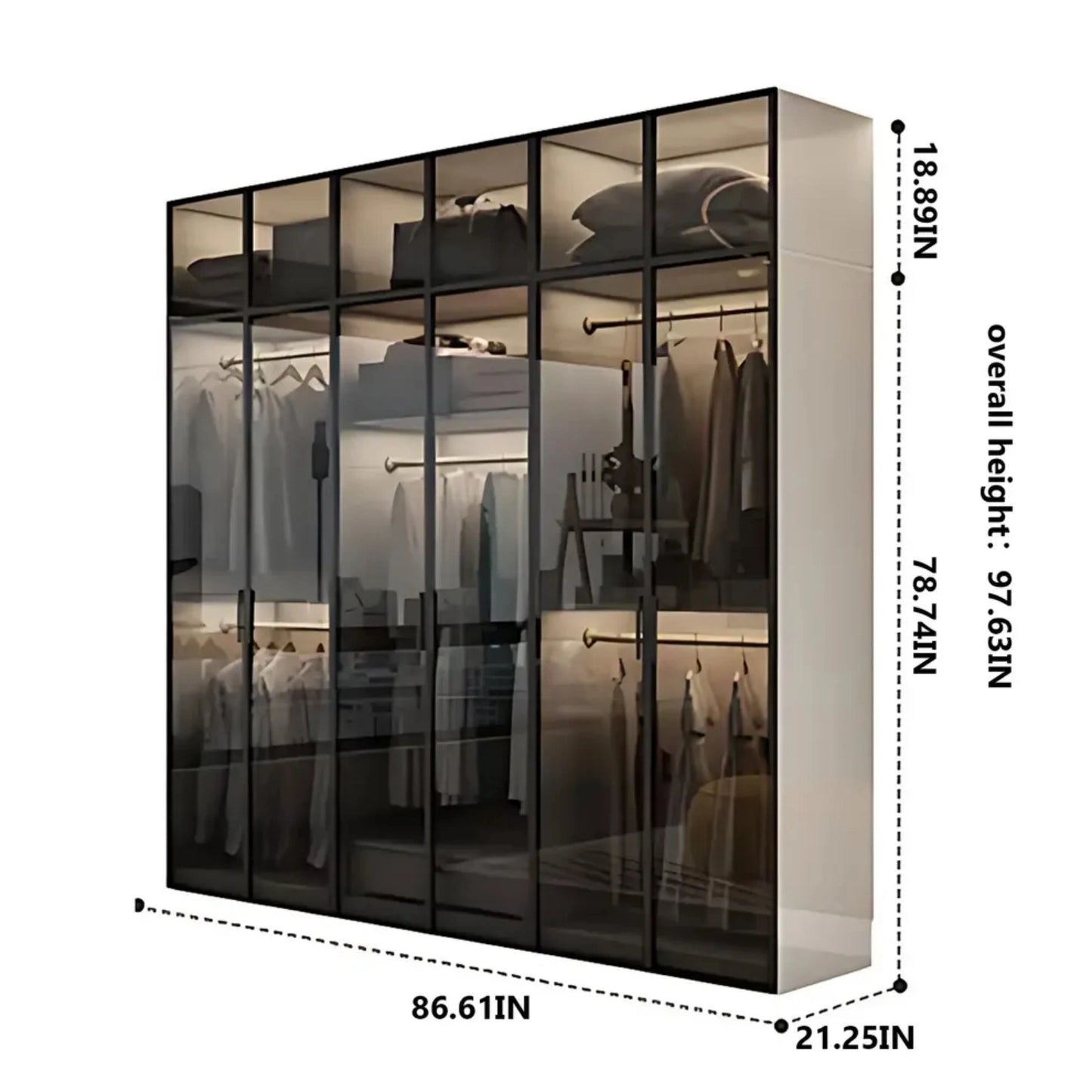 Aihm-Lon Wardrobe with Black Modern Border and Smart Sensor Lighting 23"-94"