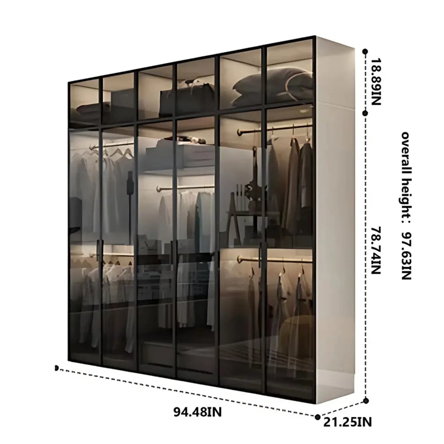 Aihm-Lon Wardrobe with Black Modern Border and Smart Sensor Lighting 23"-94"