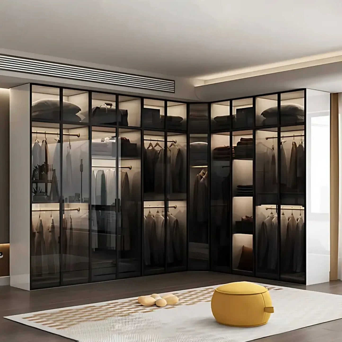Aihm-Lon Wardrobe with Black Modern Border and Smart Sensor Lighting 23"-94"