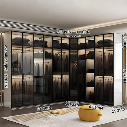 Aihm-Lon Wardrobe with Black Modern Border and Smart Sensor Lighting 23"-94"