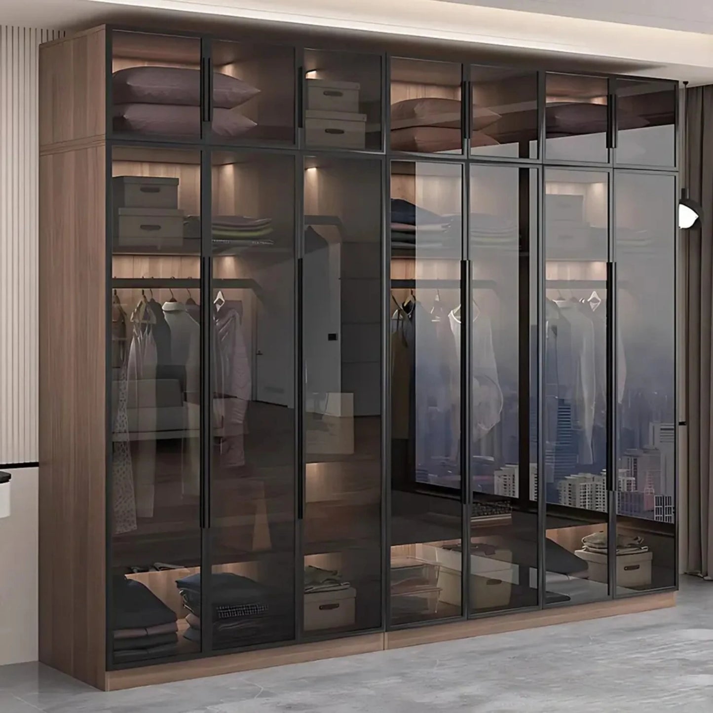 Aihm-Lon Wood Wardrobe with Smart Sensor Lighting 32"-110"