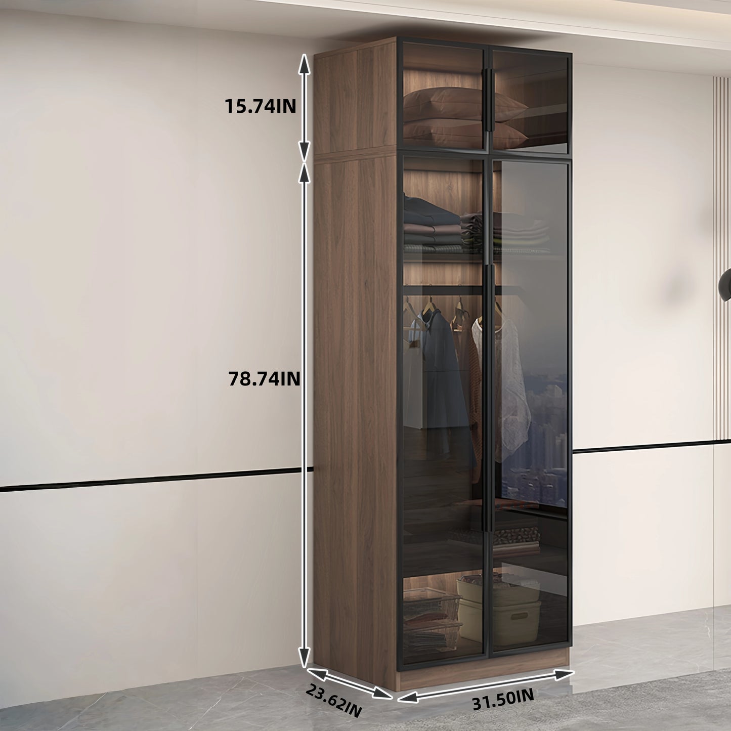 Aihm-Lon Wood Wardrobe with Smart Sensor Lighting 32"-110"