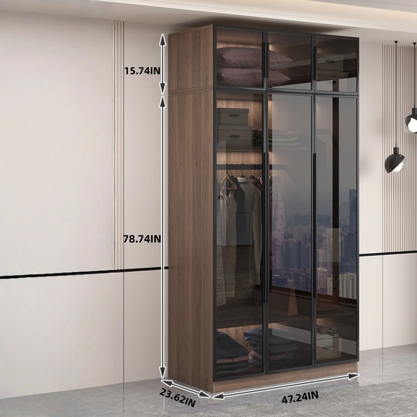 Aihm-Lon Wood Wardrobe with Smart Sensor Lighting 32"-110"