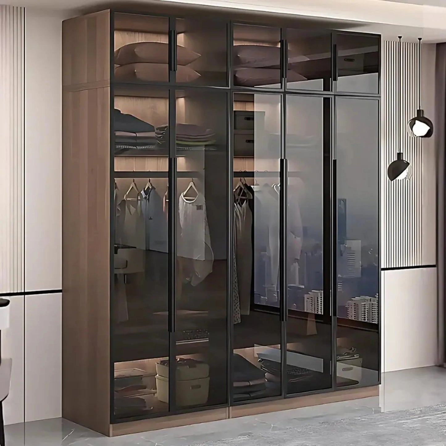 Aihm-Lon Wood Wardrobe with Smart Sensor Lighting 32"-110"