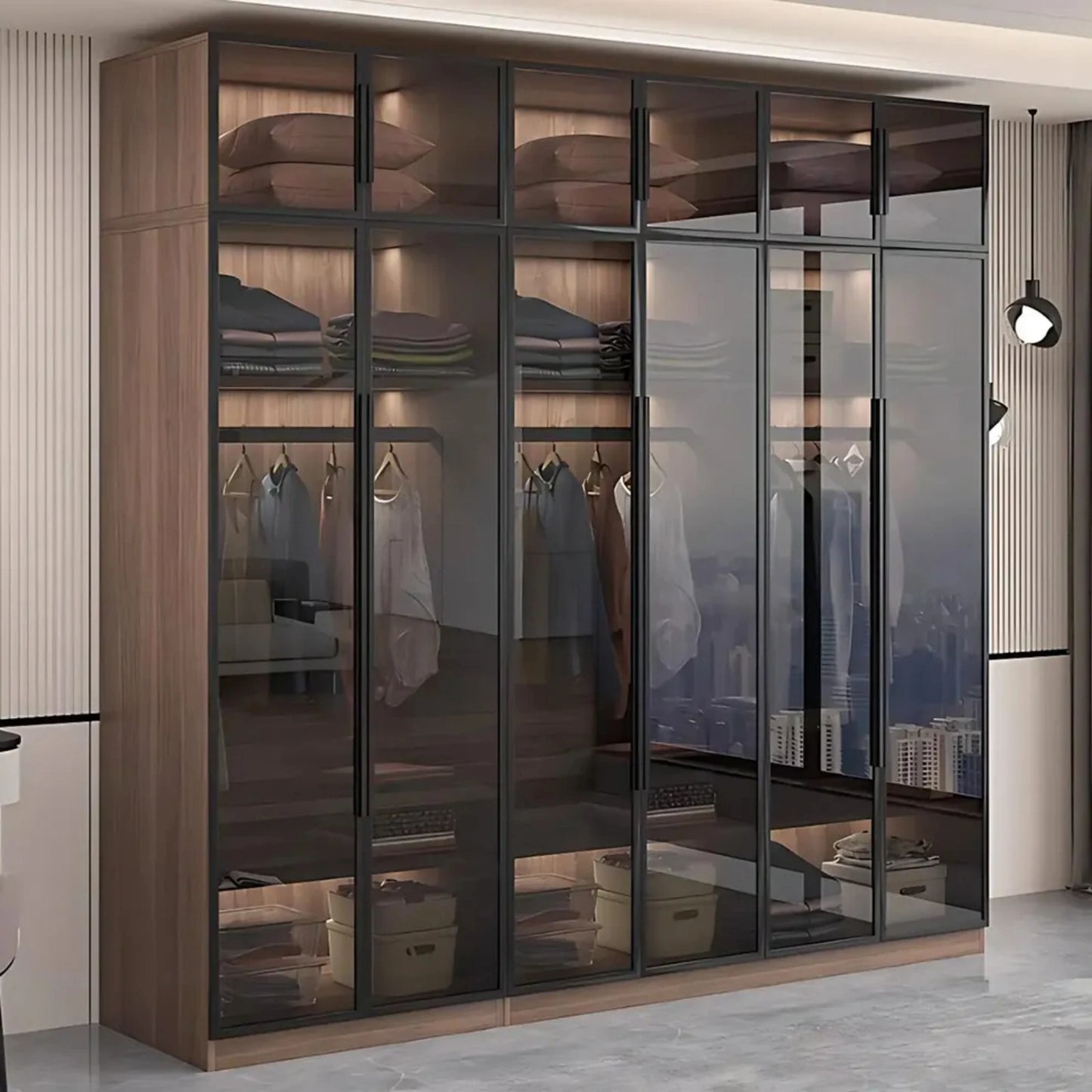 Aihm-Lon Wood Wardrobe with Smart Sensor Lighting 32"-110"