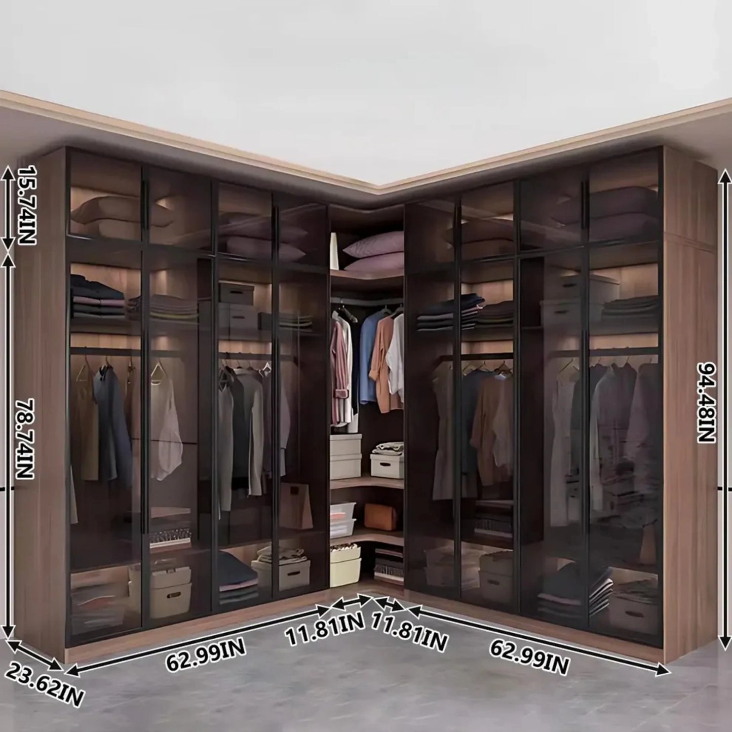 Aihm-Lon Wood Wardrobe with Smart Sensor Lighting 32"-110"