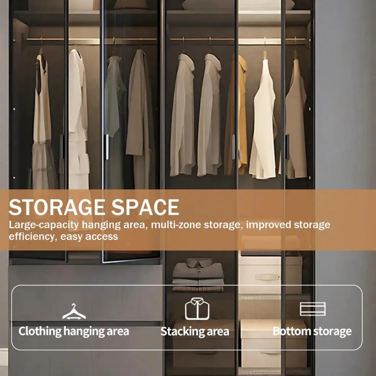 Aihm-Lon Wardrobe with Semi-Visible and Semi-Enclosed Storage Function 75"-95"