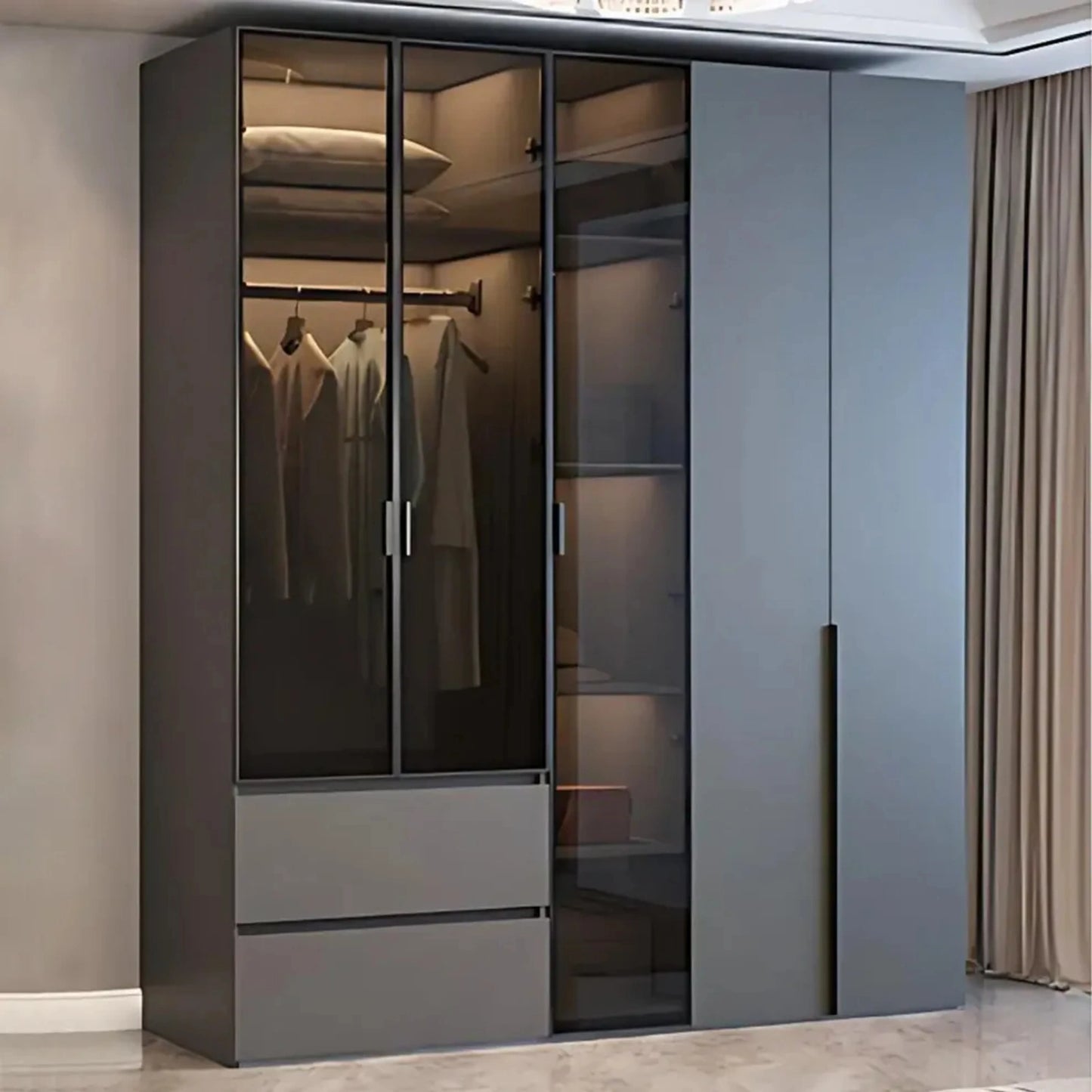 Aihm-Lon Wardrobe with Semi-Visible and Semi-Enclosed Storage Function 75"-95"