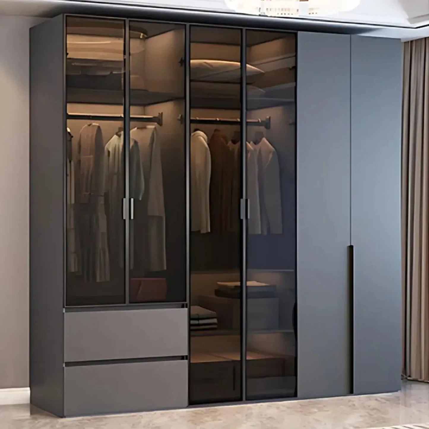 Aihm-Lon Wardrobe with Semi-Visible and Semi-Enclosed Storage Function 75"-95"
