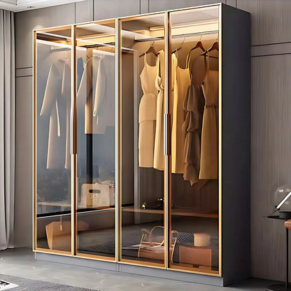 Aihm-Lon Wardrobes with Metal Frame Design Storage Shelves 55"-94"