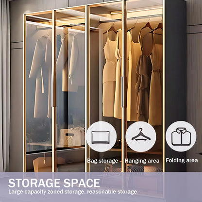 Aihm-Lon Wardrobes with Metal Frame Design Storage Shelves 55"-94"