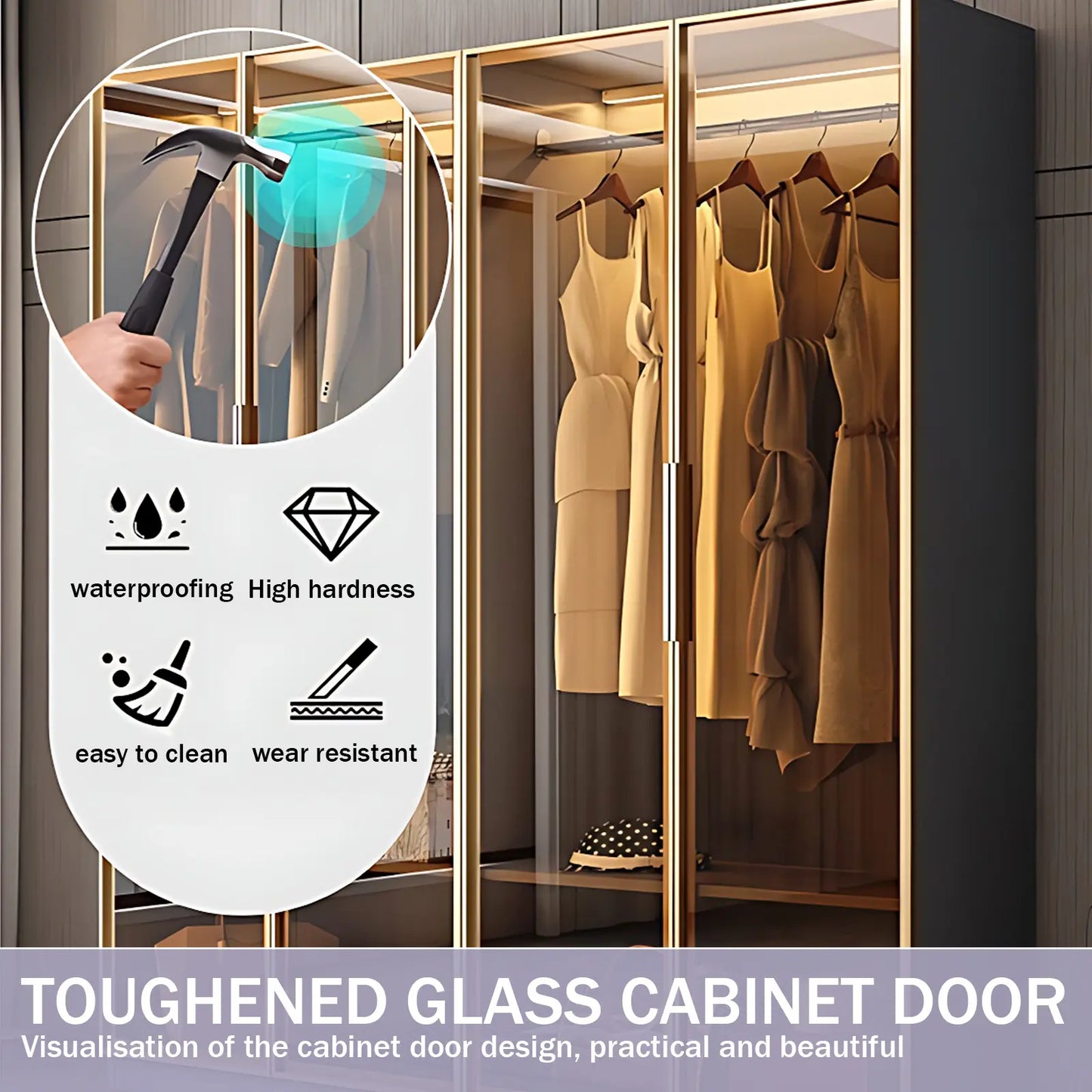 Aihm-Lon Wardrobes with Metal Frame Design Storage Shelves 55"-94"