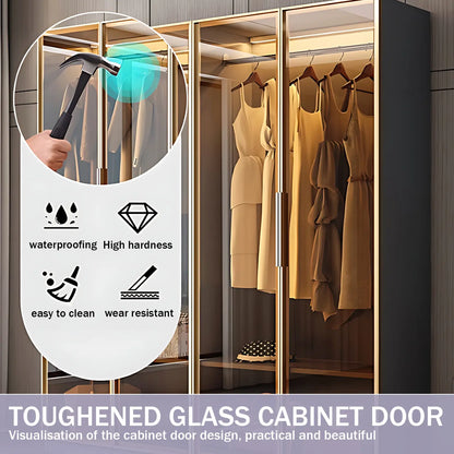 Aihm-Lon Wardrobes with Metal Frame Design Storage Shelves 55"-94"