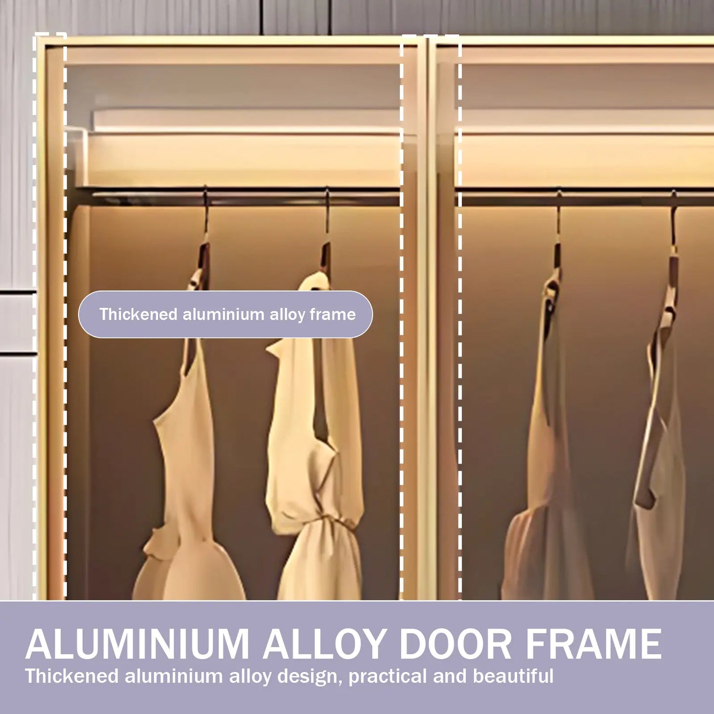 Aihm-Lon Wardrobes with Metal Frame Design Storage Shelves 55"-94"