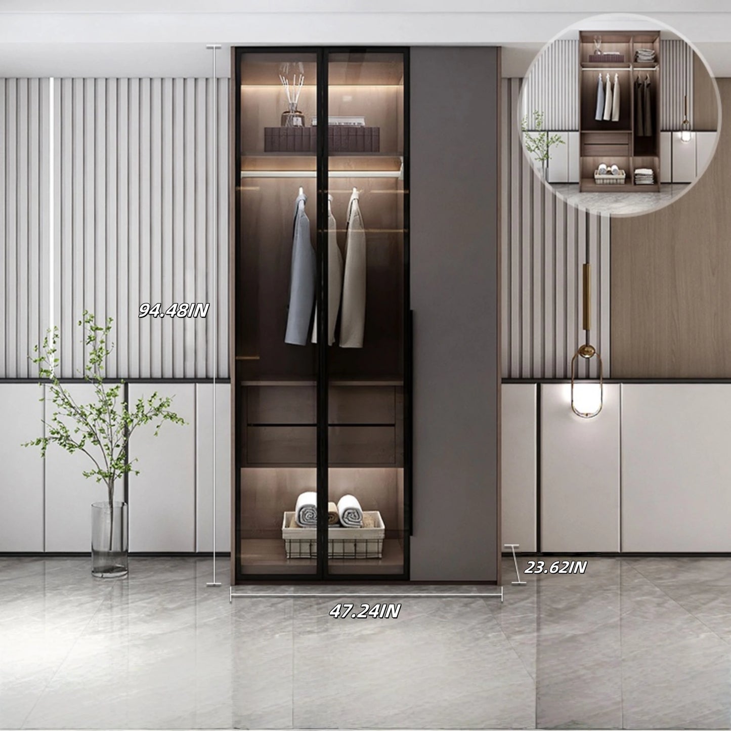 Aihm-Lon Wardrobe with Translucent Exterior Design 47"-94"