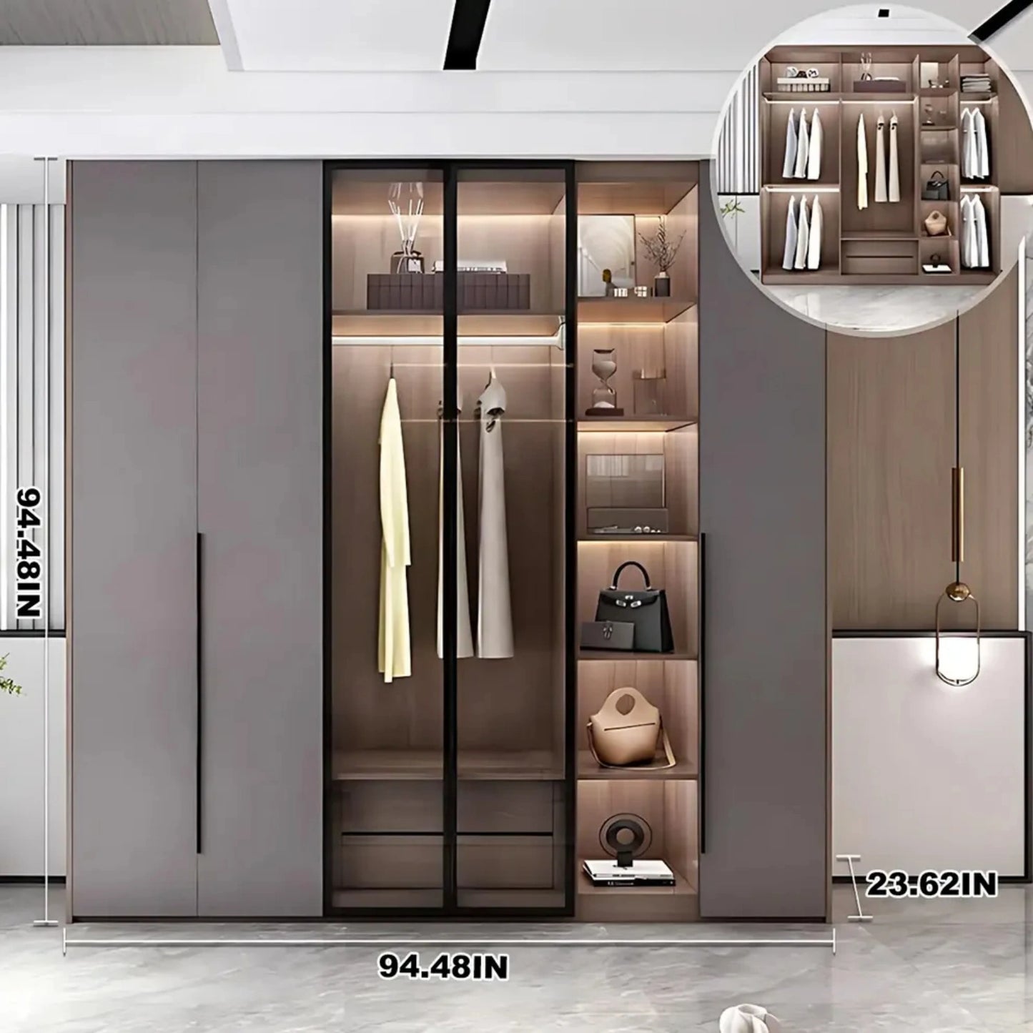 Aihm-Lon Wardrobe with Translucent Exterior Design 47"-94"
