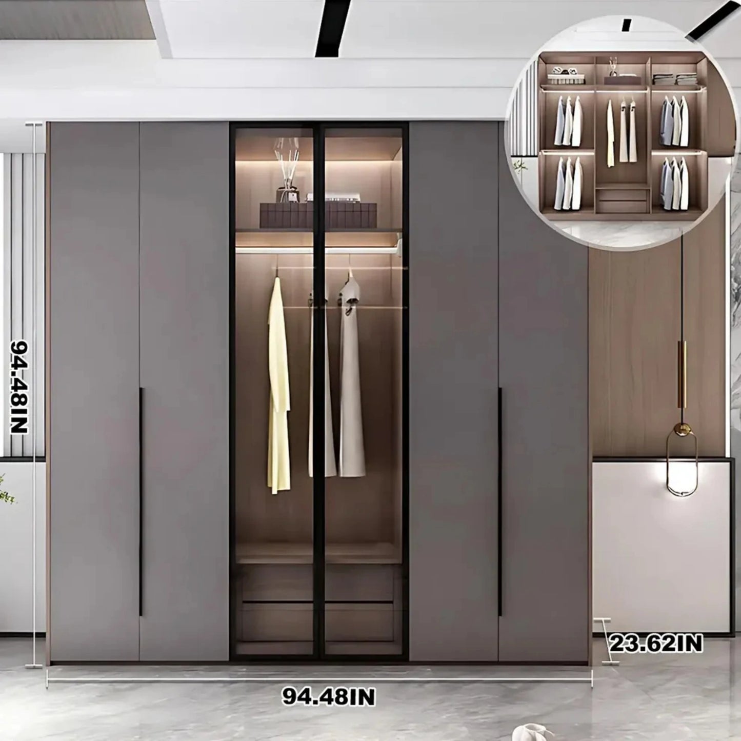 Aihm-Lon Wardrobe with Translucent Exterior Design 47"-94"
