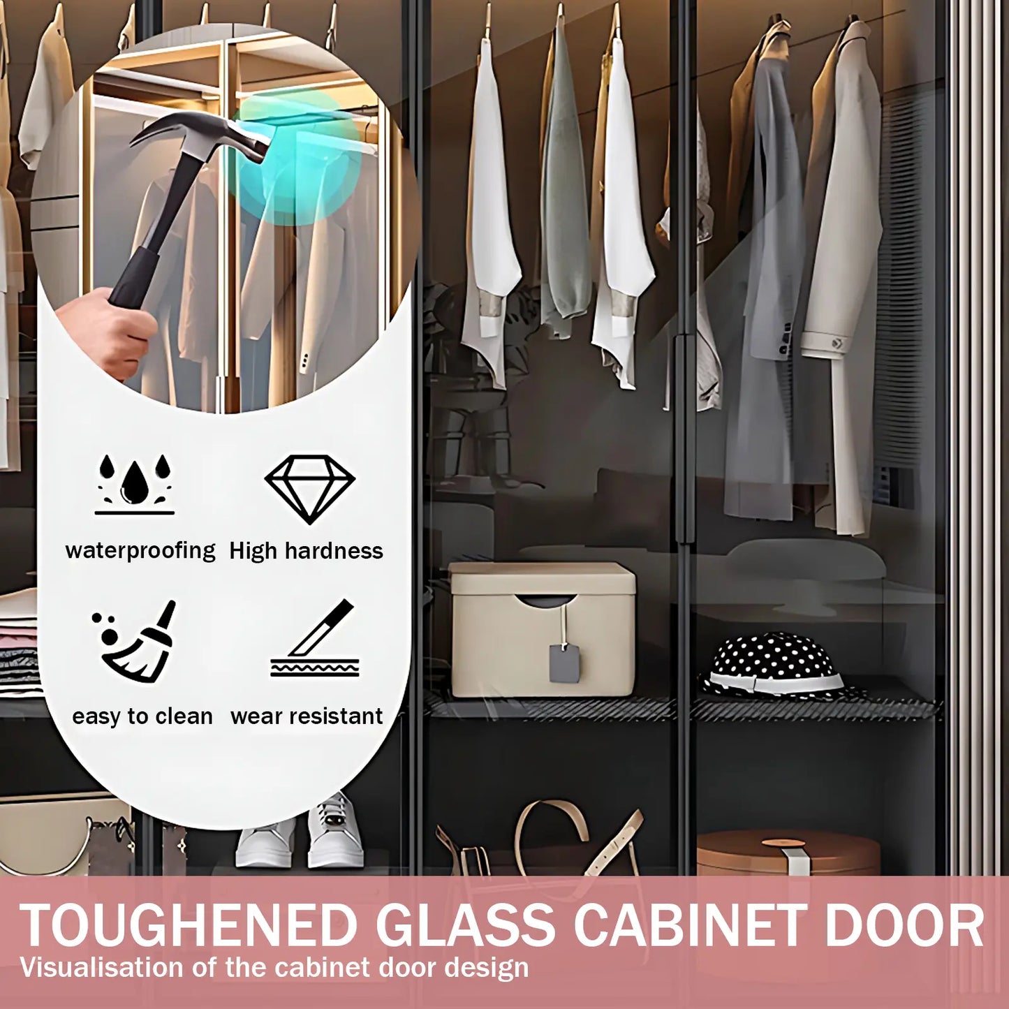 Aihm-Lon Wardrobes with Black Glass Door Design Storage Shelves  55"-94"