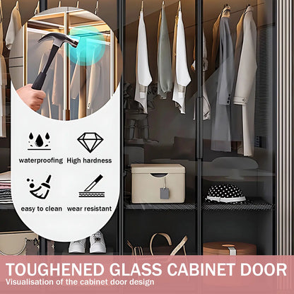 Aihm-Lon Wardrobes with Black Glass Door Design Storage Shelves  55"-94"