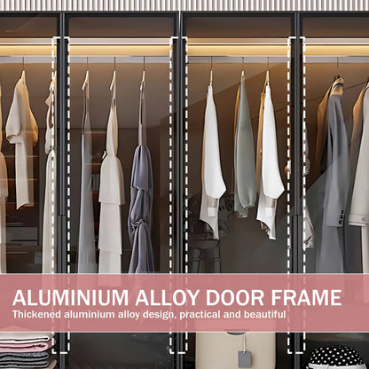 Aihm-Lon Wardrobes with Black Glass Door Design Storage Shelves  55"-94"