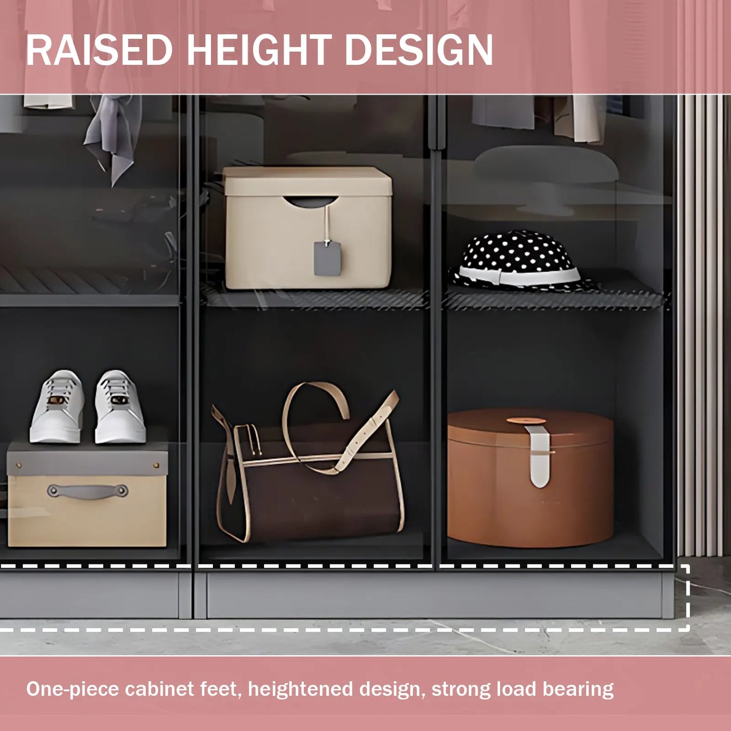 Aihm-Lon Wardrobes with Black Glass Door Design Storage Shelves  55"-94"