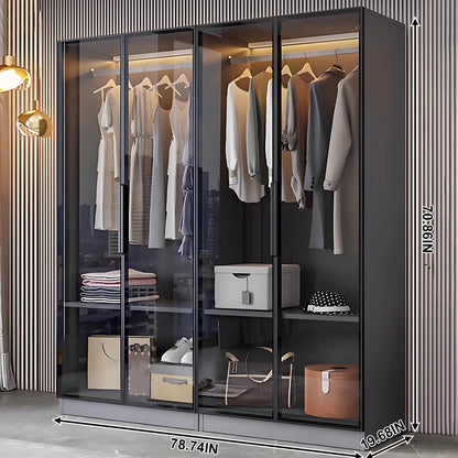 Aihm-Lon Wardrobes with Black Glass Door Design Storage Shelves  55"-94"