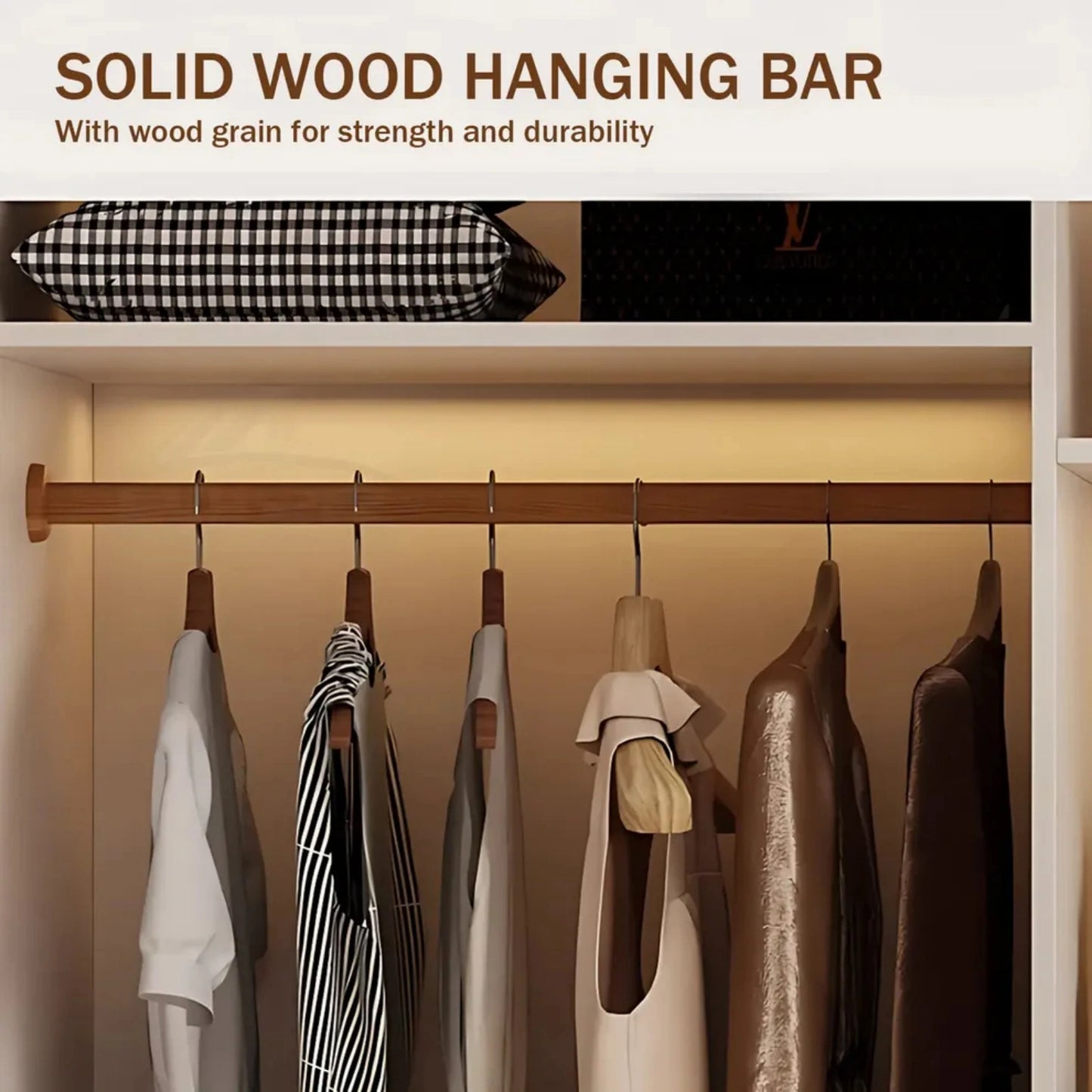 Aihm-Lon Wardrobe with Beige Frame Design Semi-Occult Effect 24"-94"