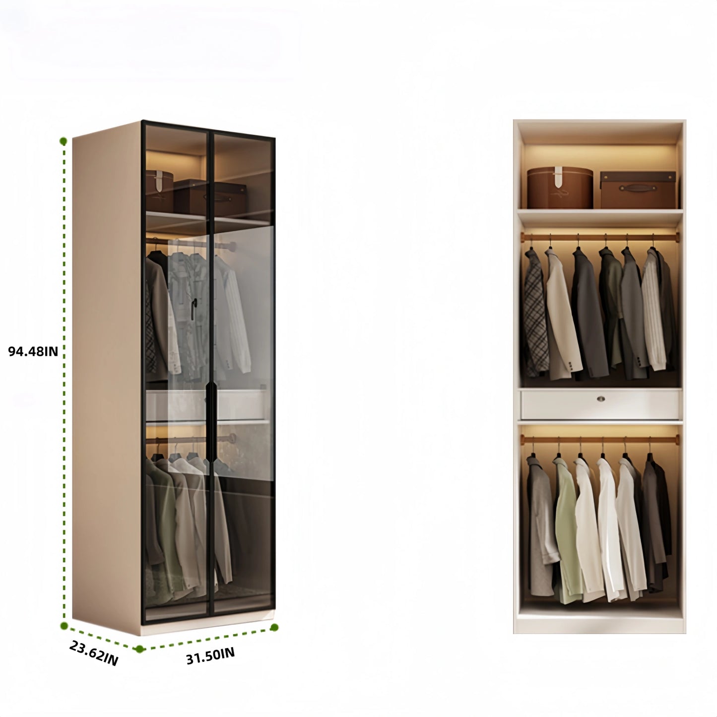 Aihm-Lon Wardrobe with Beige Frame Design Semi-Occult Effect 24"-94"