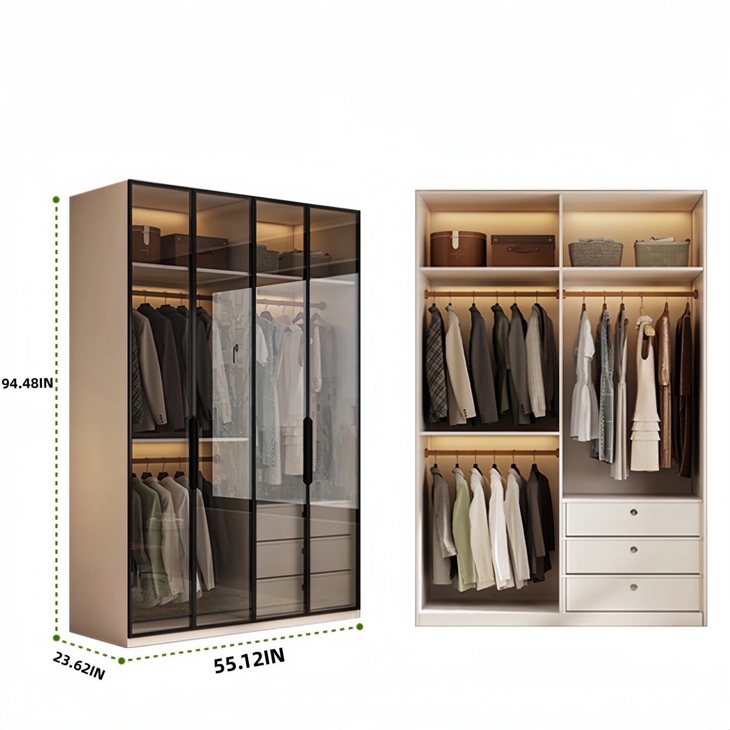 Aihm-Lon Wardrobe with Beige Frame Design Semi-Occult Effect 24"-94"