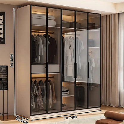 Aihm-Lon Wardrobe with Beige Frame Design Semi-Occult Effect 24"-94"