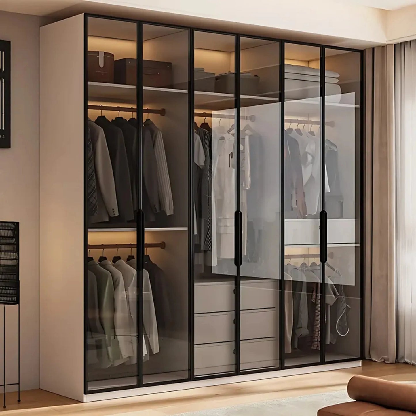 Aihm-Lon Wardrobe with Beige Frame Design Semi-Occult Effect 24"-94"