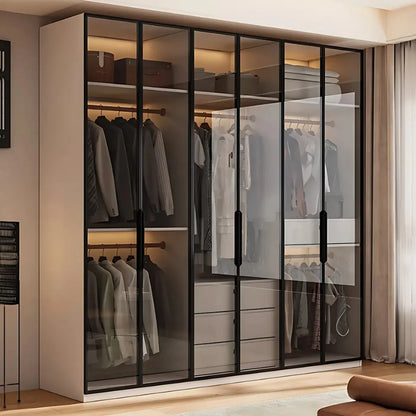 Aihm-Lon Wardrobe with Beige Frame Design Semi-Occult Effect 24"-94"