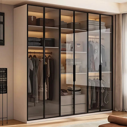 Aihm-Lon Wardrobe with Beige Frame Design Semi-Occult Effect 24"-94"