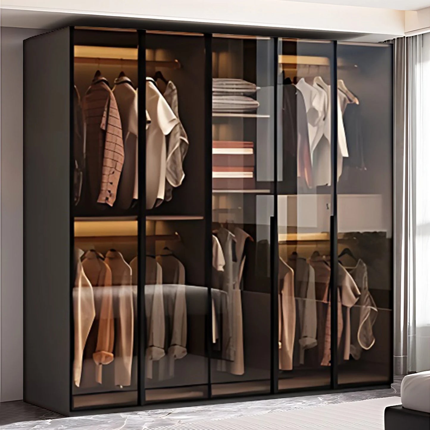 Aihm-Lon Wardrobes with Unique American Color Tone Silent Rail Armoires 75"-94"