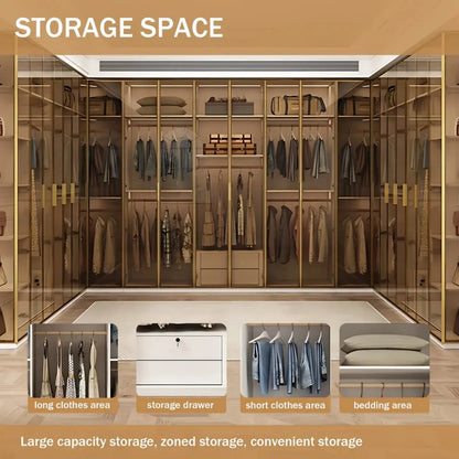 Aihm-Lon Elegant Wardrobe with  LED Lighting and Gold Luxury Frame  24"-94"