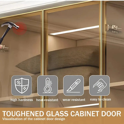 Aihm-Lon Elegant Wardrobe with  LED Lighting and Gold Luxury Frame  24"-94"