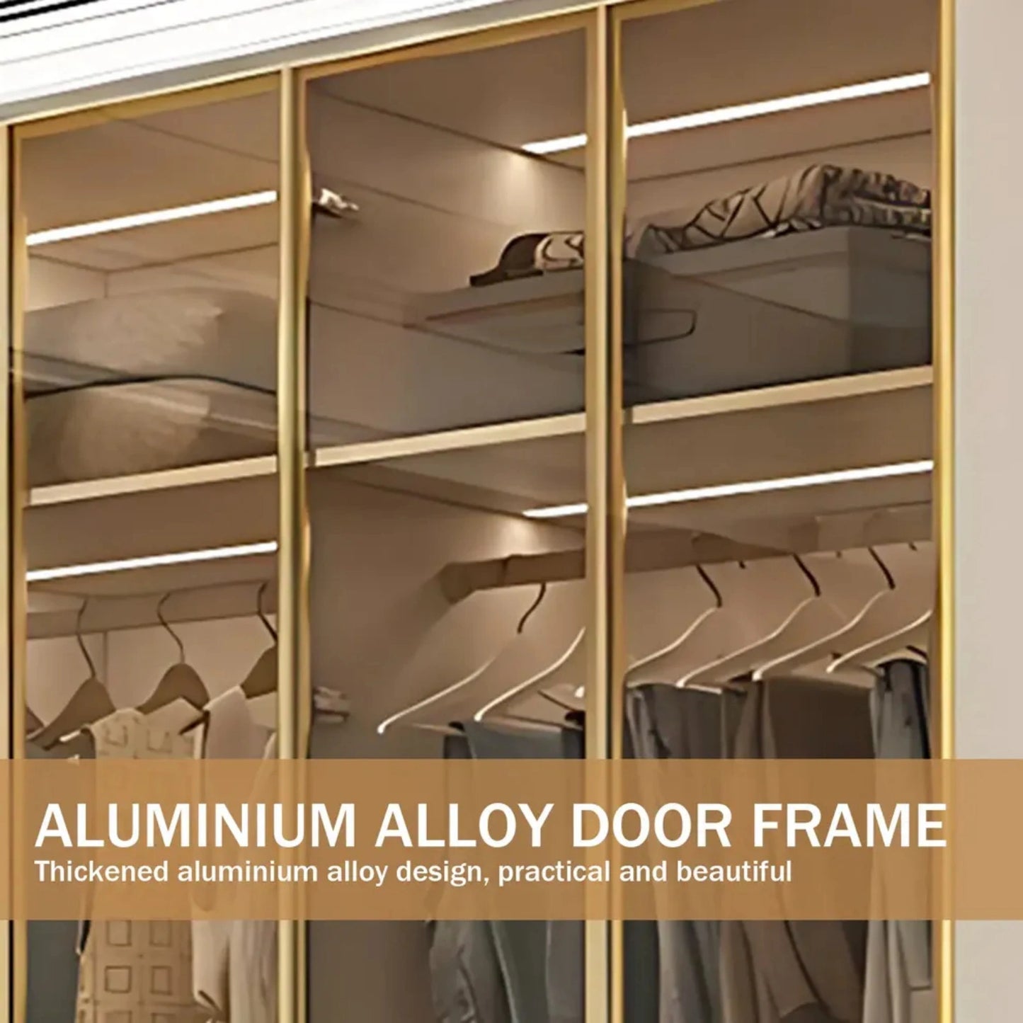Aihm-Lon Elegant Wardrobe with  LED Lighting and Gold Luxury Frame  24"-94"