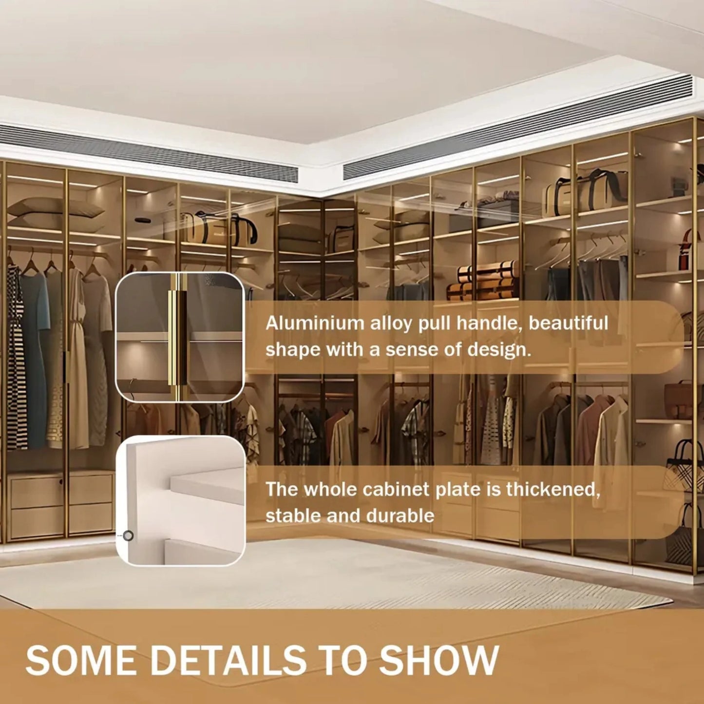 Aihm-Lon Elegant Wardrobe with  LED Lighting and Gold Luxury Frame  24"-94"