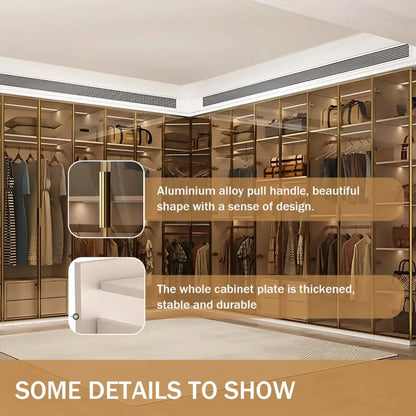 Aihm-Lon Elegant Wardrobe with  LED Lighting and Gold Luxury Frame  24"-94"