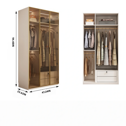 Aihm-Lon Elegant Wardrobe with  LED Lighting and Gold Luxury Frame  24"-94"
