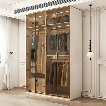 Aihm-Lon Elegant Wardrobe with  LED Lighting and Gold Luxury Frame  24"-94"