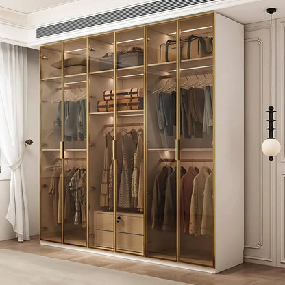 Aihm-Lon Elegant Wardrobe with  LED Lighting and Gold Luxury Frame  24"-94"