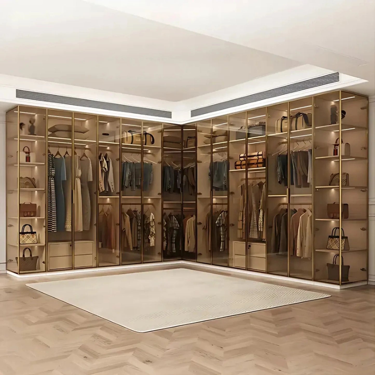 Aihm-Lon Elegant Wardrobe with  LED Lighting and Gold Luxury Frame  24"-94"