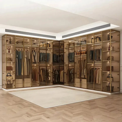 Aihm-Lon Elegant Wardrobe with  LED Lighting and Gold Luxury Frame  24"-94"