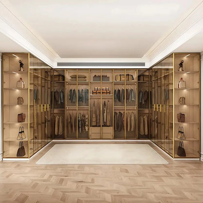 Aihm-Lon Elegant Wardrobe with  LED Lighting and Gold Luxury Frame  24"-94"