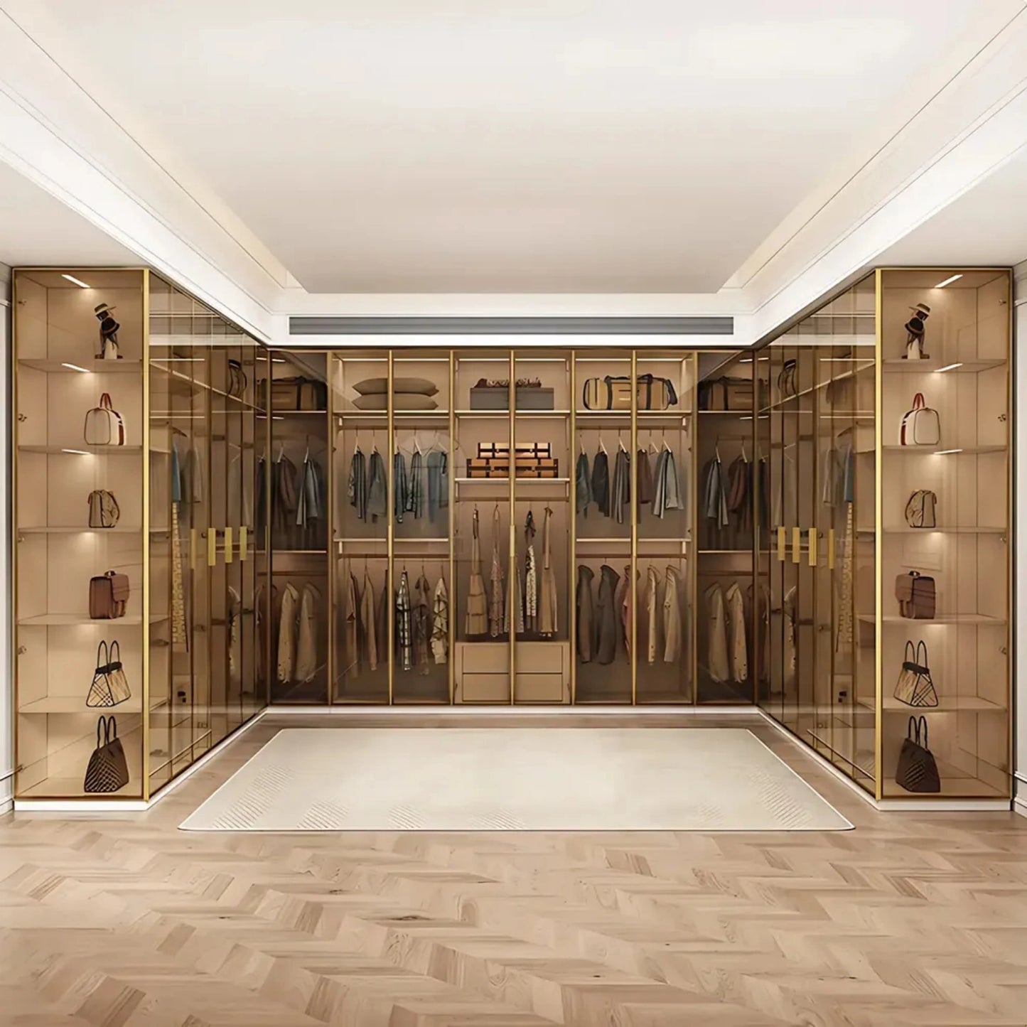 Aihm-Lon Elegant Wardrobe with  LED Lighting and Gold Luxury Frame  24"-94"