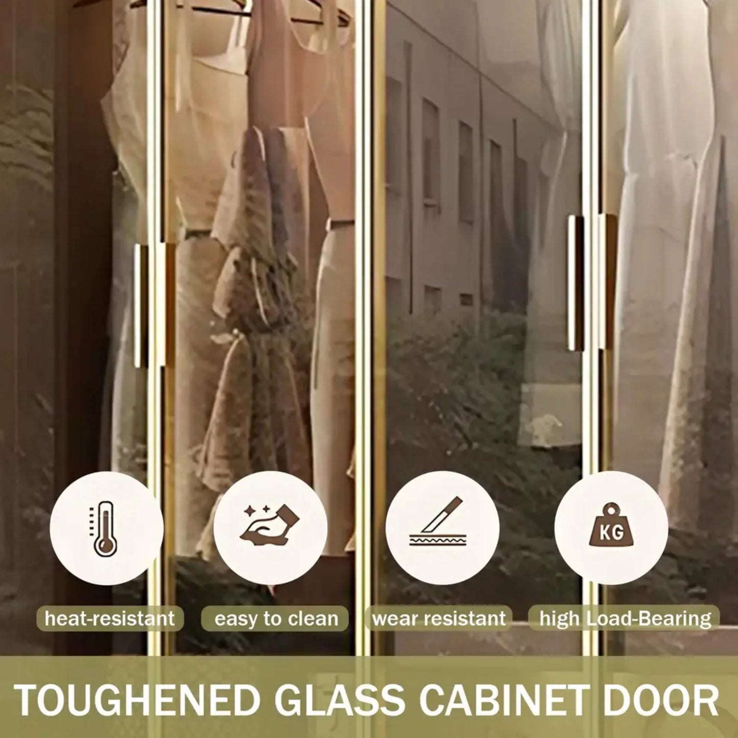 Aihm-Lon Wardrobe withLight Wood Planks and Gold Frame 24"-94"