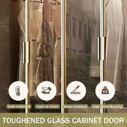 Aihm-Lon Wardrobe withLight Wood Planks and Gold Frame 24"-94"