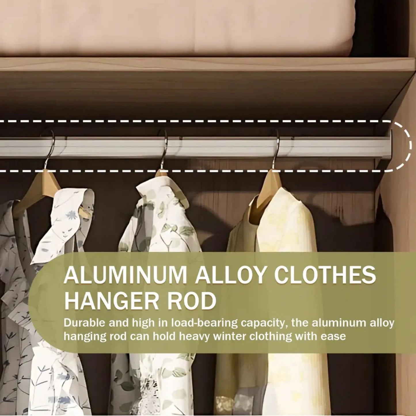 Aihm-Lon Wardrobe withLight Wood Planks and Gold Frame 24"-94"