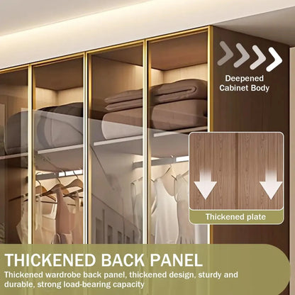 Aihm-Lon Wardrobe withLight Wood Planks and Gold Frame 24"-94"